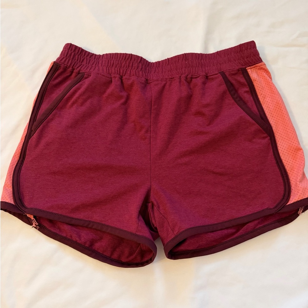 Girls Athletic Shorts - Burgundy with Pink Panels